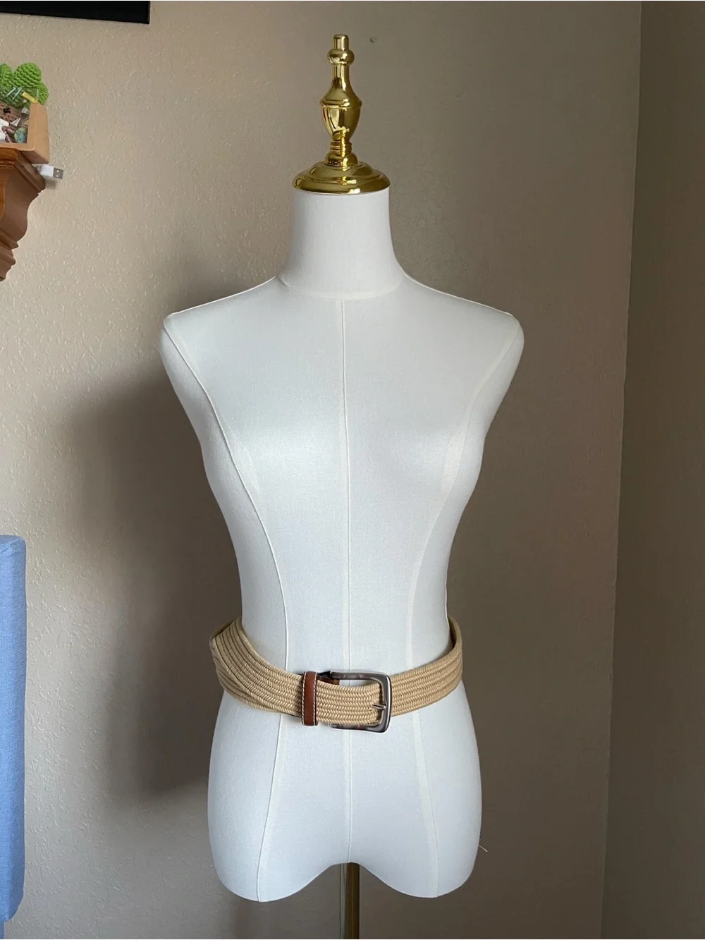 Men’s Brighton Palmer Woven Stretch Leather Belt Size 40 Cream Cognac